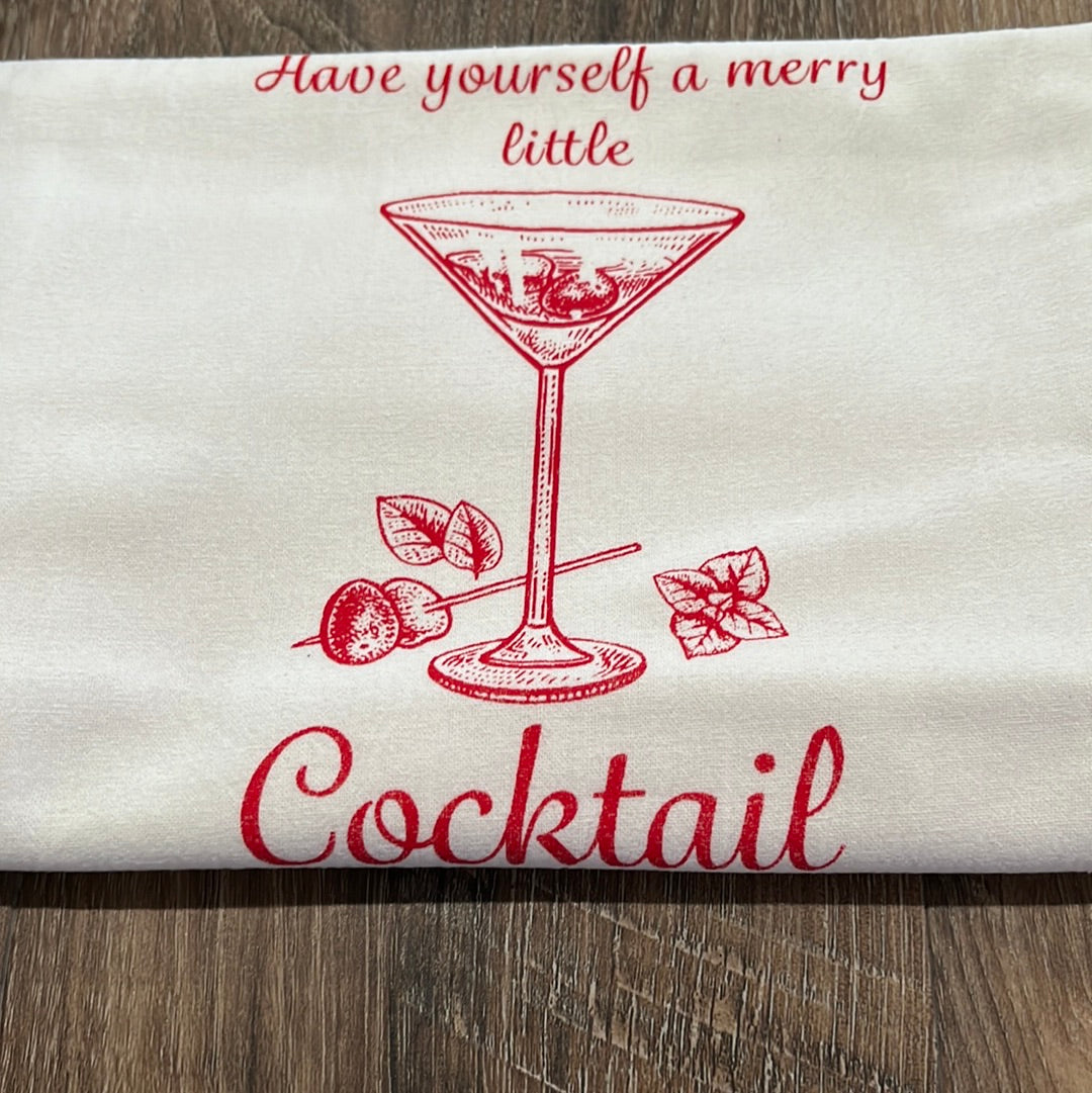 Have Yourself a Merry Little Cocktail Tea Towel. 100% Cotton. Length-28.5" Width-27.25" Green Bee Towels