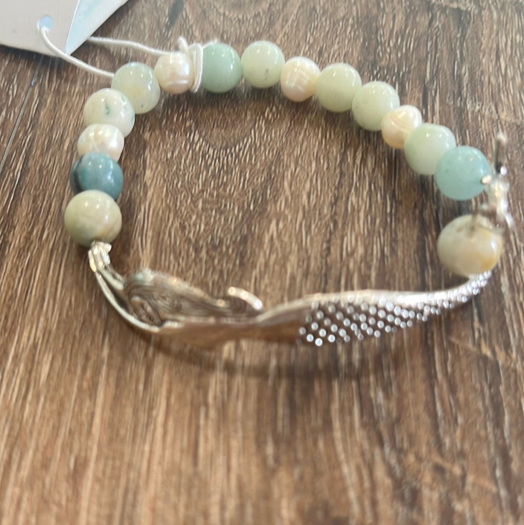Silver Mermaid bracelet with beads. Seafoam