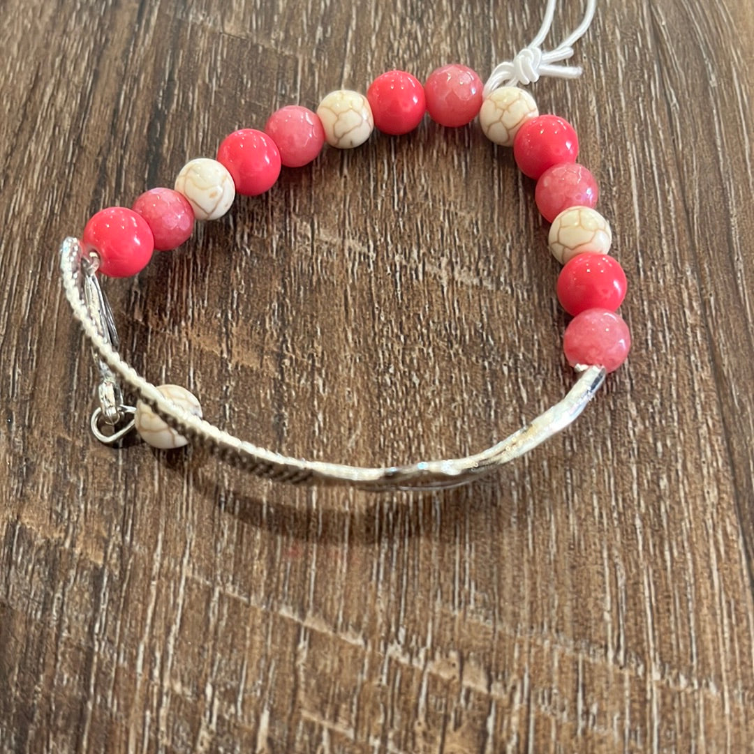 Silver Mermaid bracelet with beads. Coral