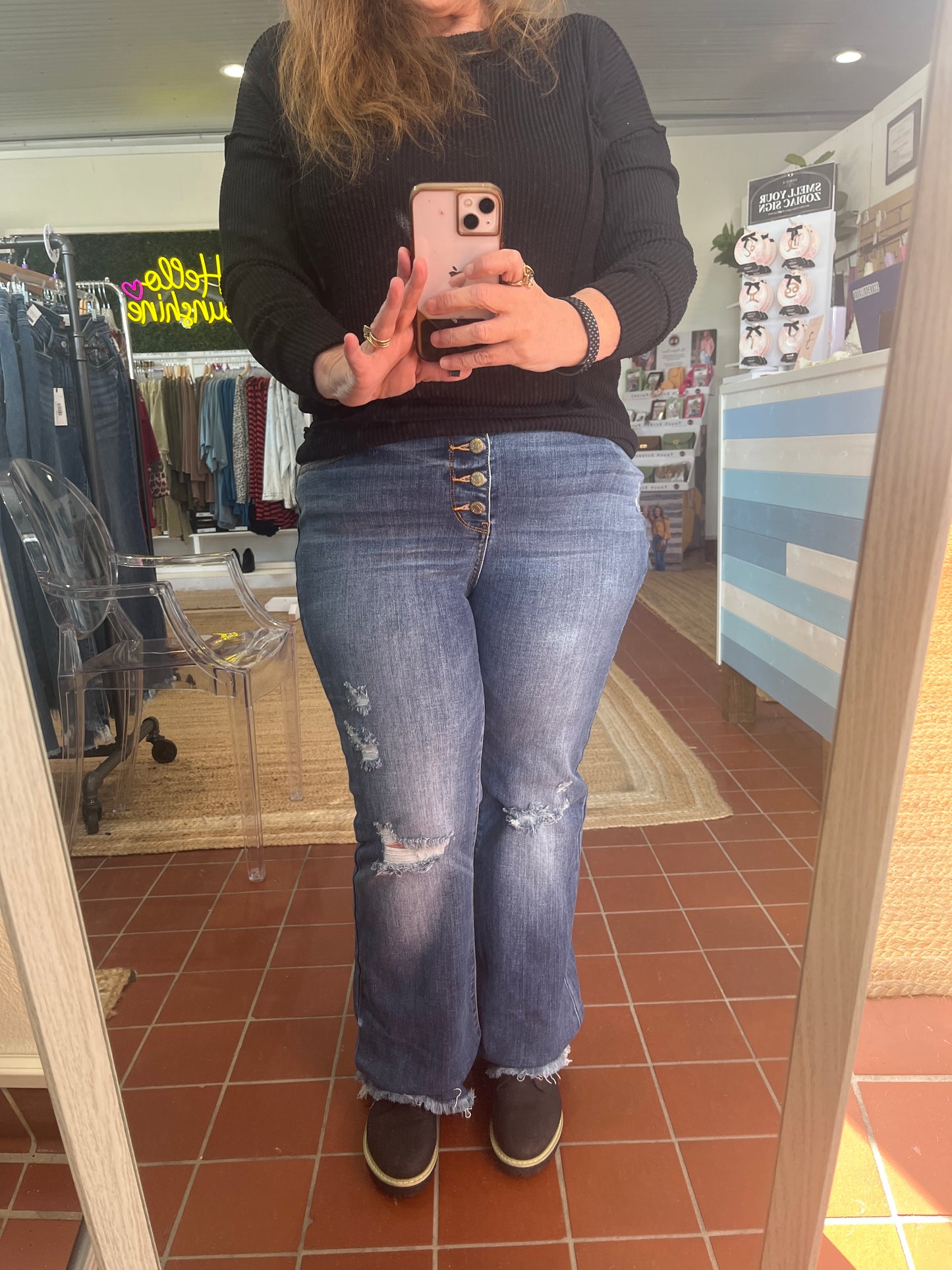 Judy Blue Mid Rise Button Fly Flare Jeans