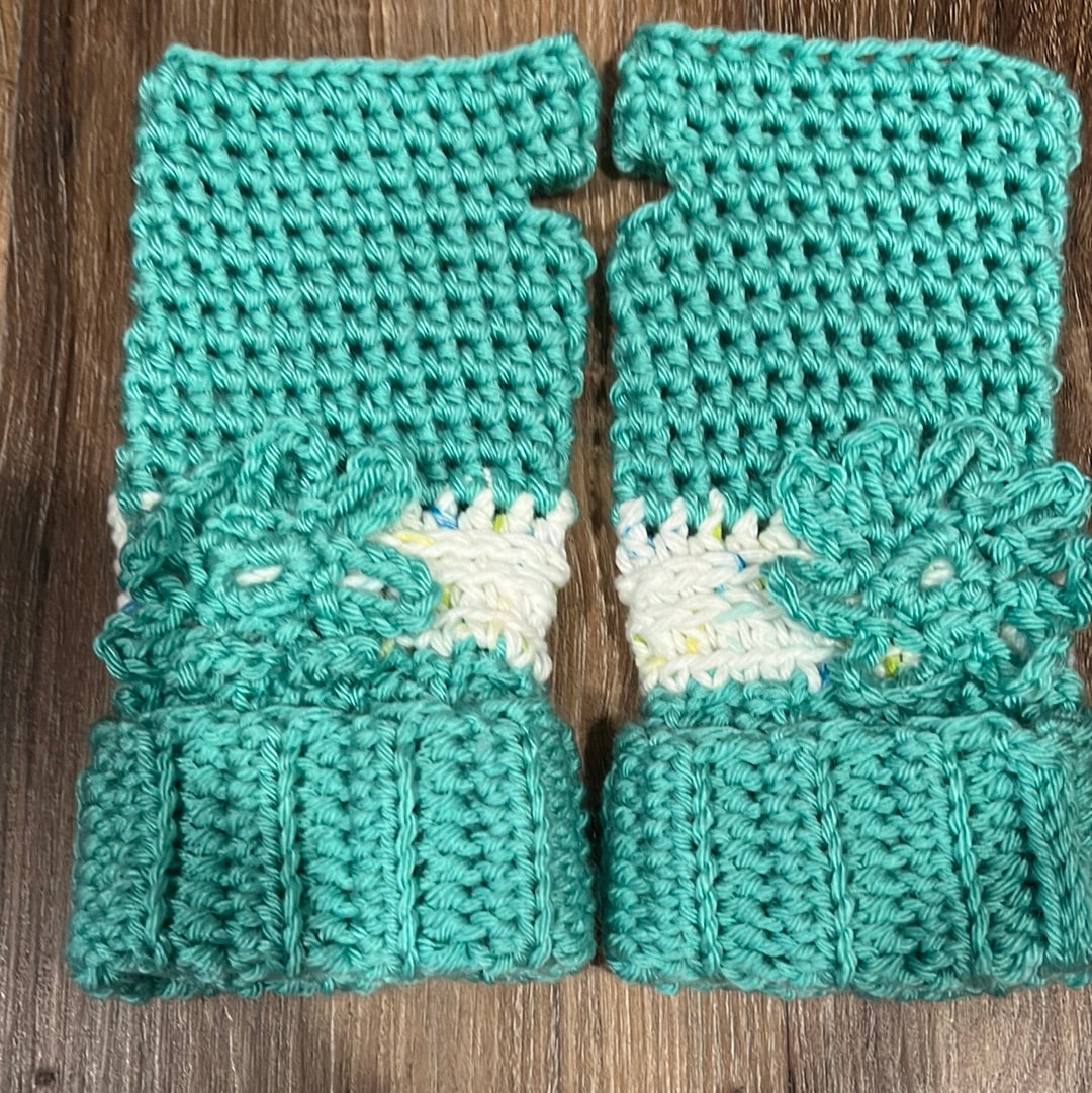 Hand crocheted fingerless gloves