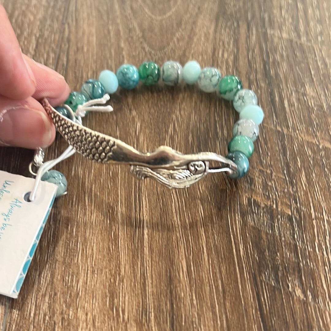 Silver Mermaid bracelet with beads. Seaglass