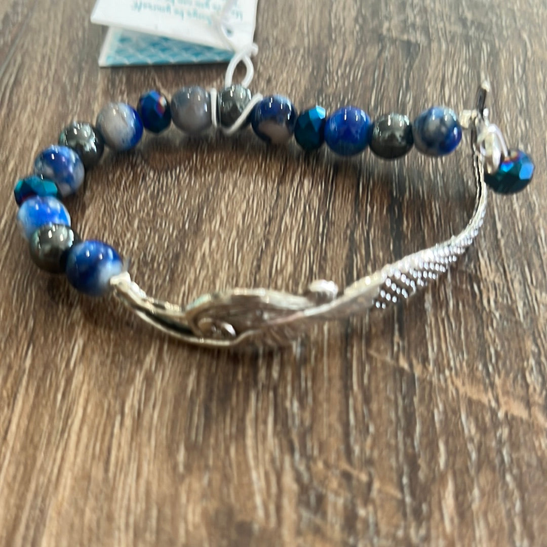 Silver Mermaid bracelet with beads. Deep Sea