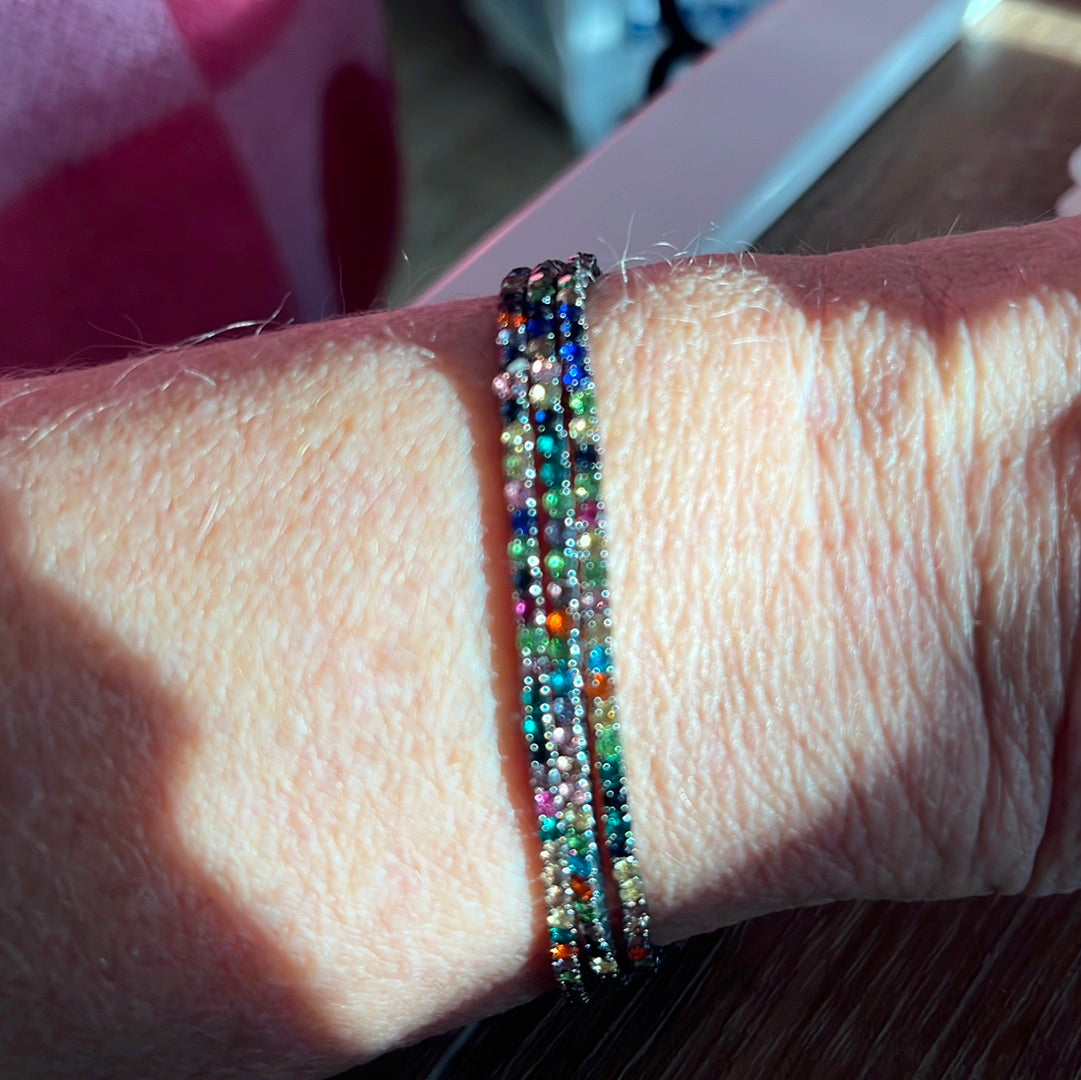 Set of 3 Multi Color Rhinestone Bracelets-Gun Metal