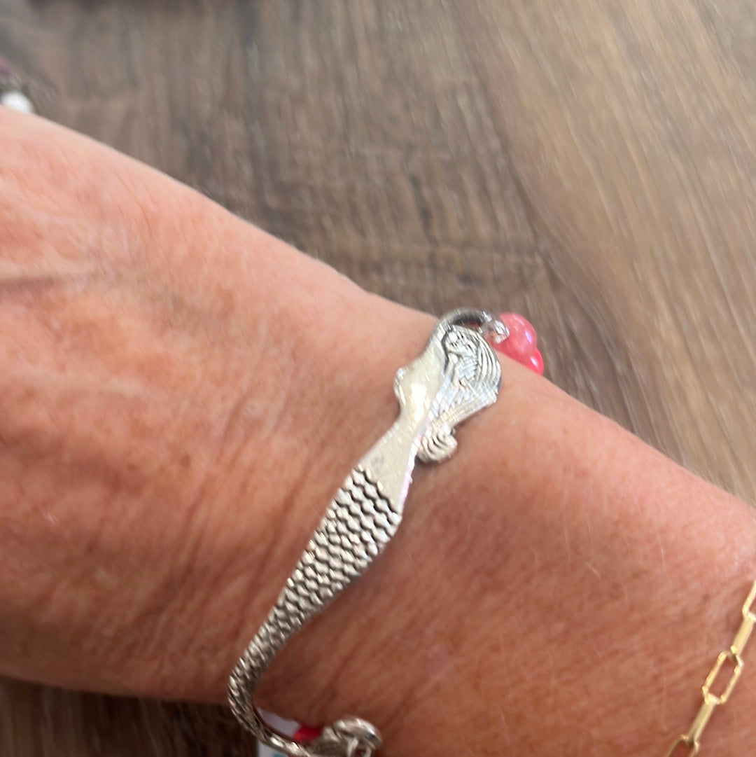 Silver Mermaid bracelet with beads. Coral