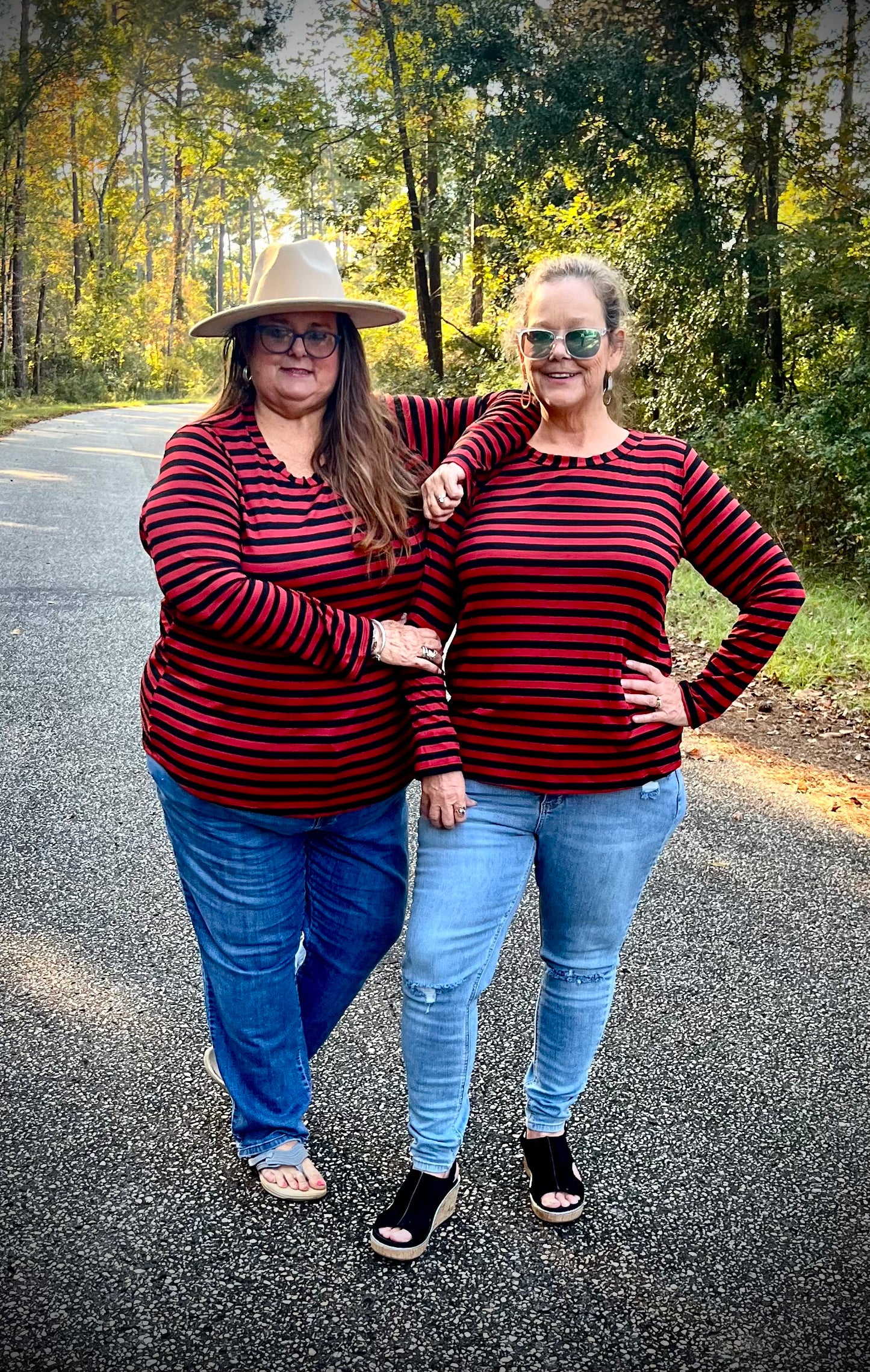 Plus Size Rust & Black Long Sleeve Round Neck Top