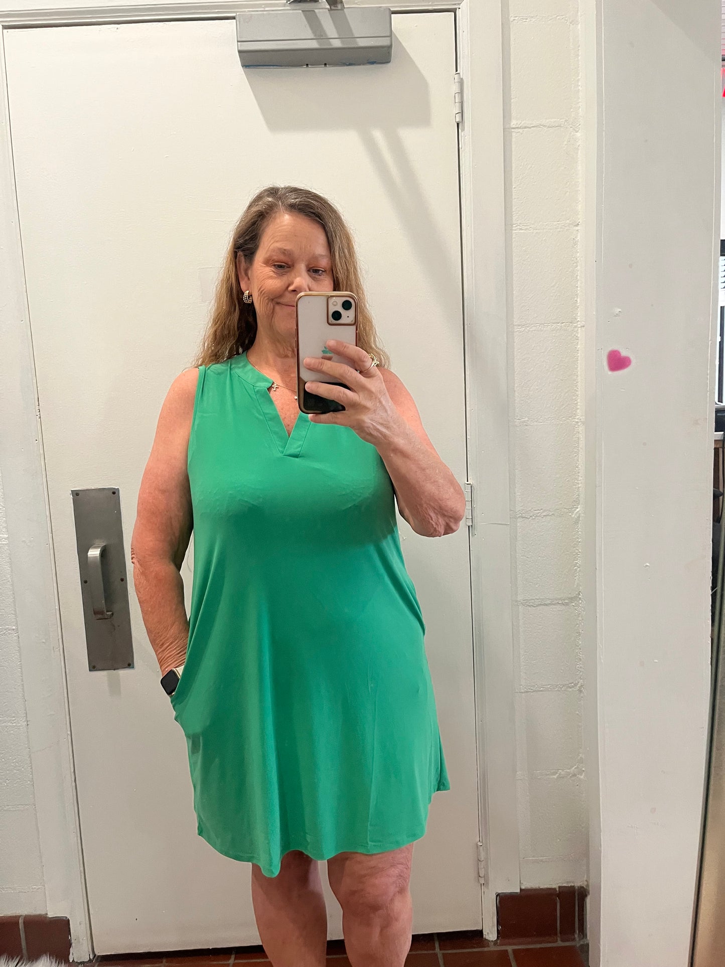 Kelly Green Sleeveless Dress with Pockets