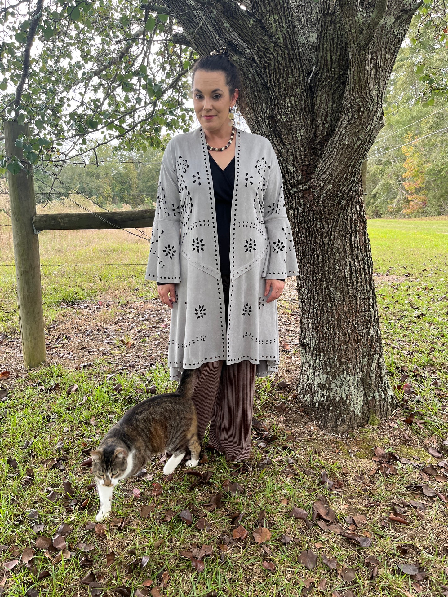 Laser Cut Long Cardigan