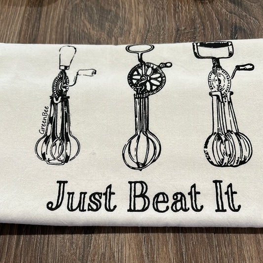 Just Beat It Tea Towel.  100% Cotton.  Length-28.5" Width-27.25" Green Bee Towels.  