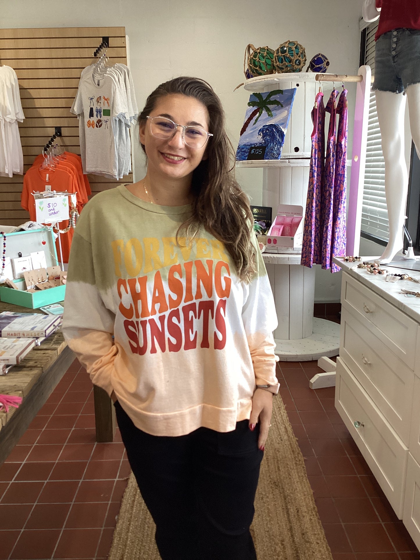 Plus Size Forever Chasing Sunsets Long Sleeve Graphic T