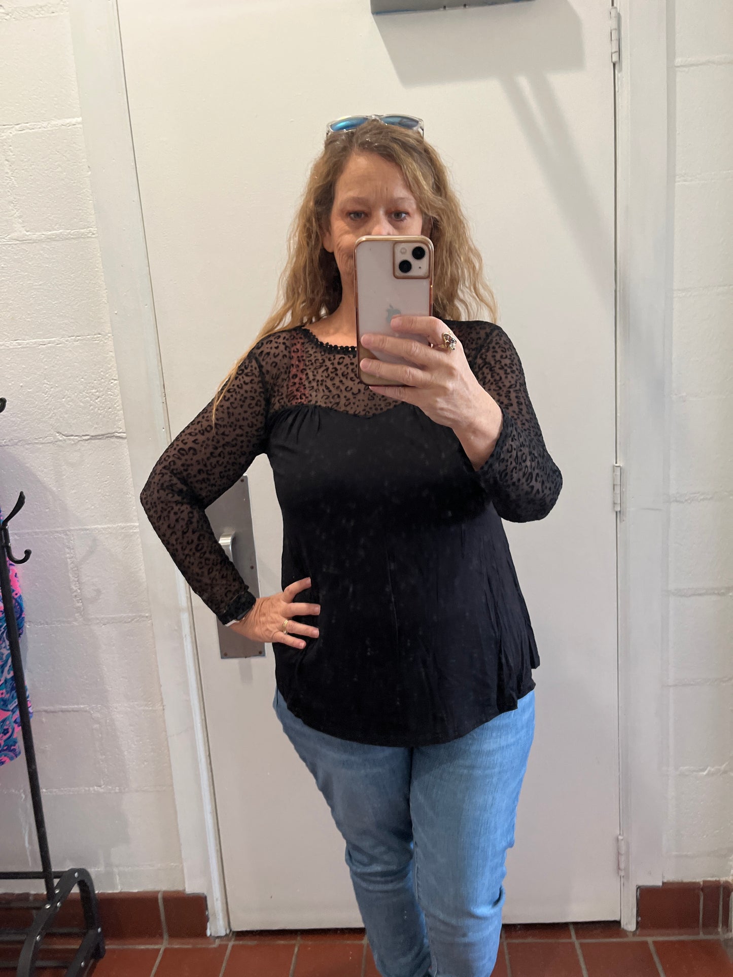 Animal Mesh Long Sleeve Swing Top