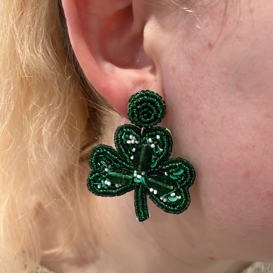 Seed Bead Shamrock Earrings