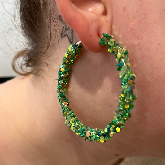 Green & Gold Glitter Hoops