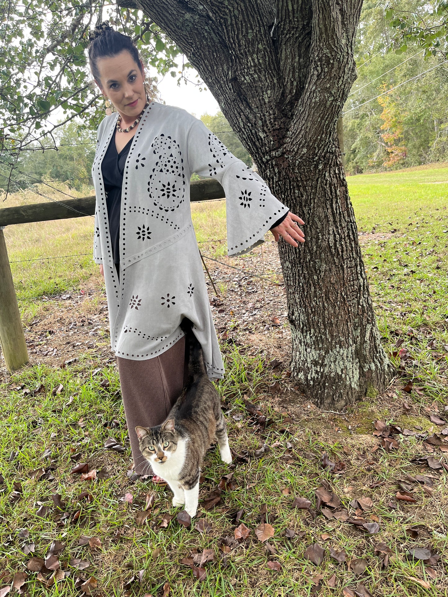Laser Cut Long Cardigan
