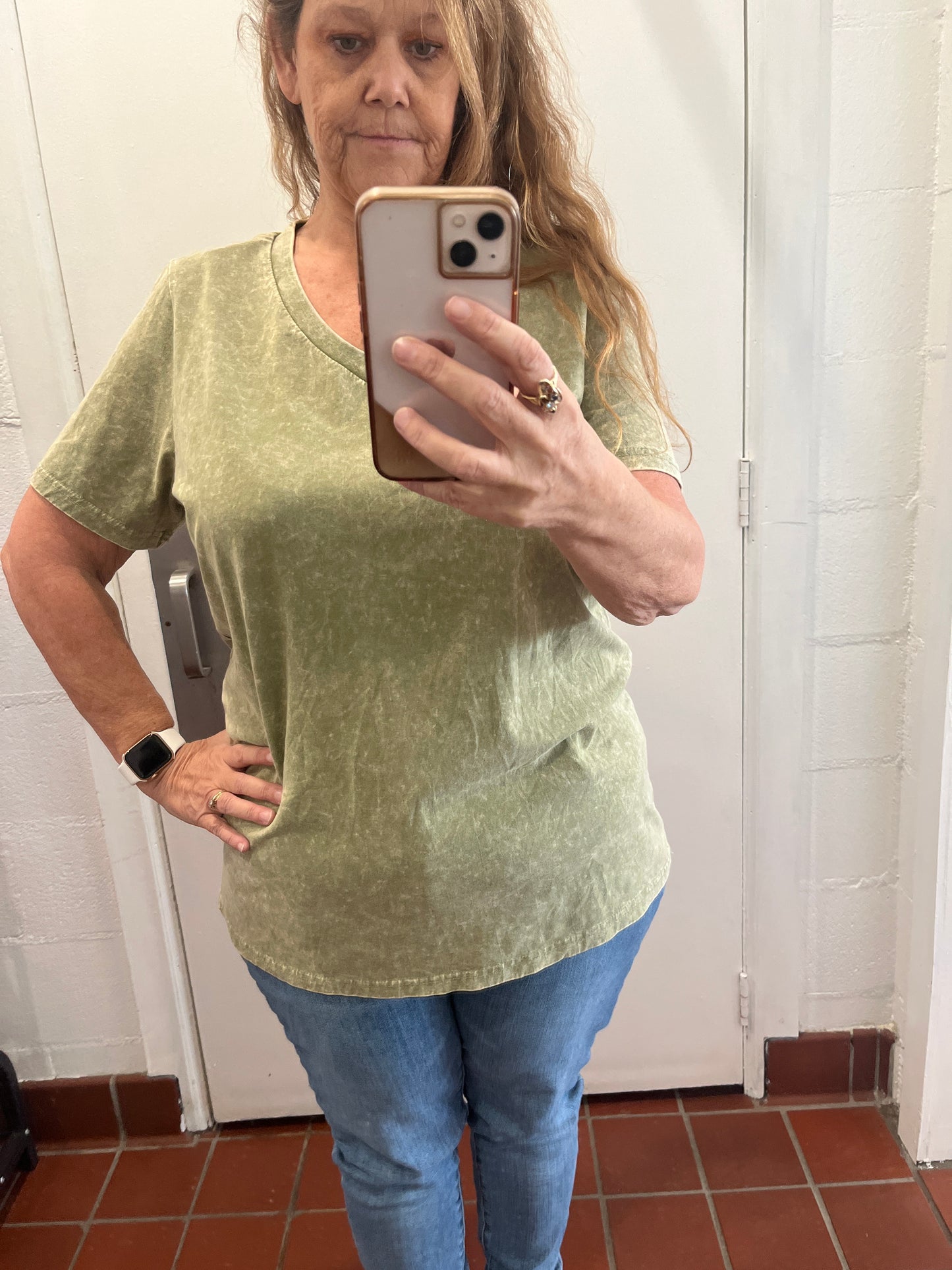 Plus Size Olive Acid Wash T
