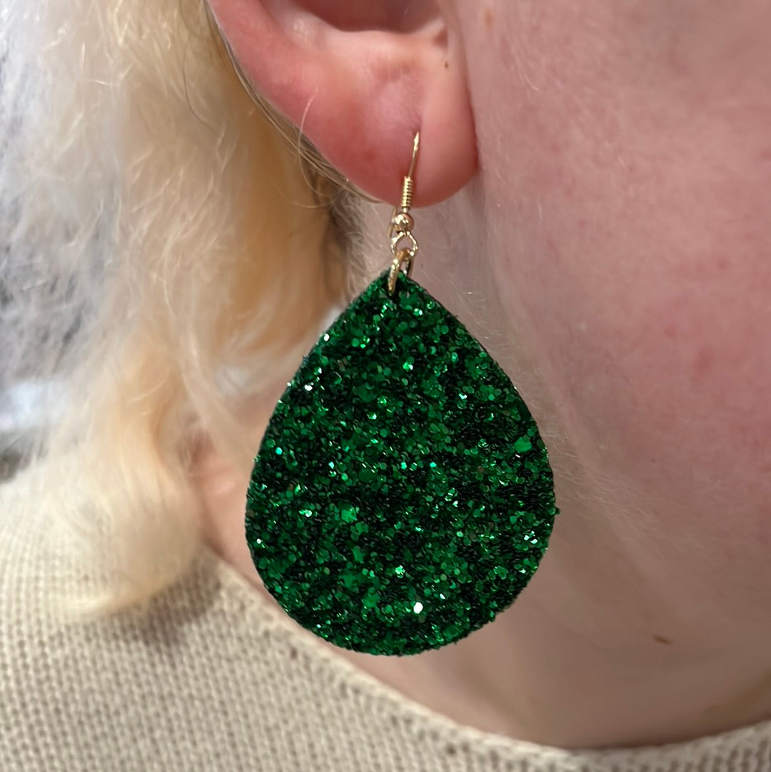 Green Glitter Teardrop Earrings