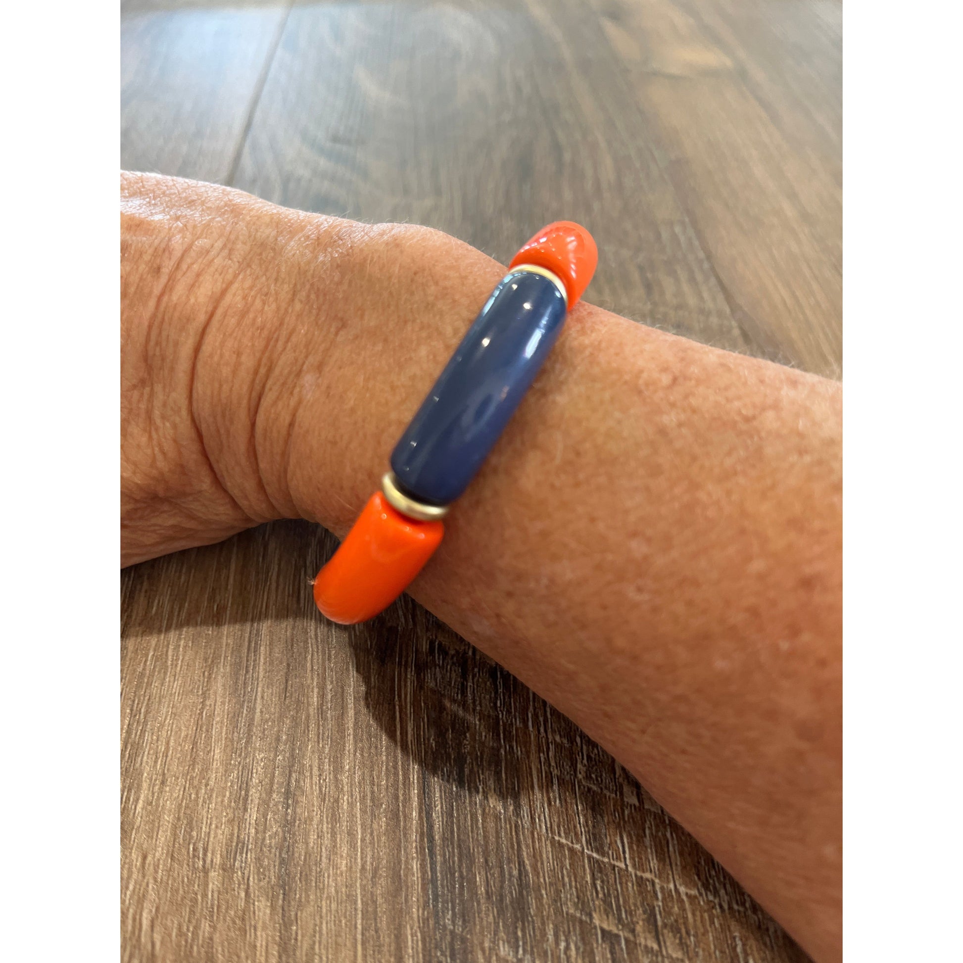 Orange and Navy Acrylic Bracelet.  