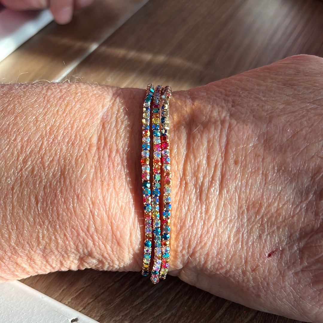 Set of 3-Blue/Green Multi Rhinestone Bracelets