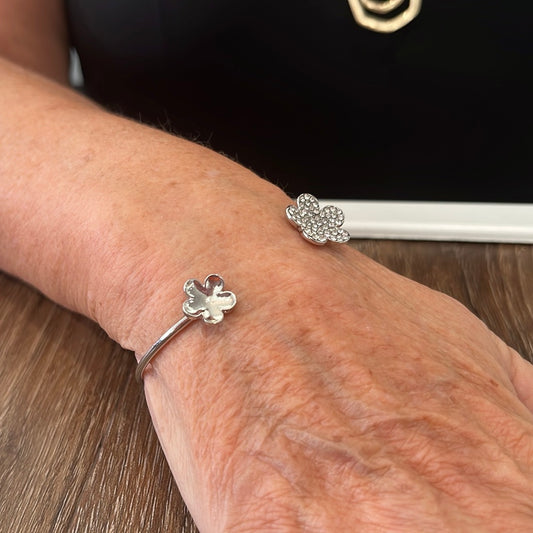 Open Silver Bracelet with Blingy Flower