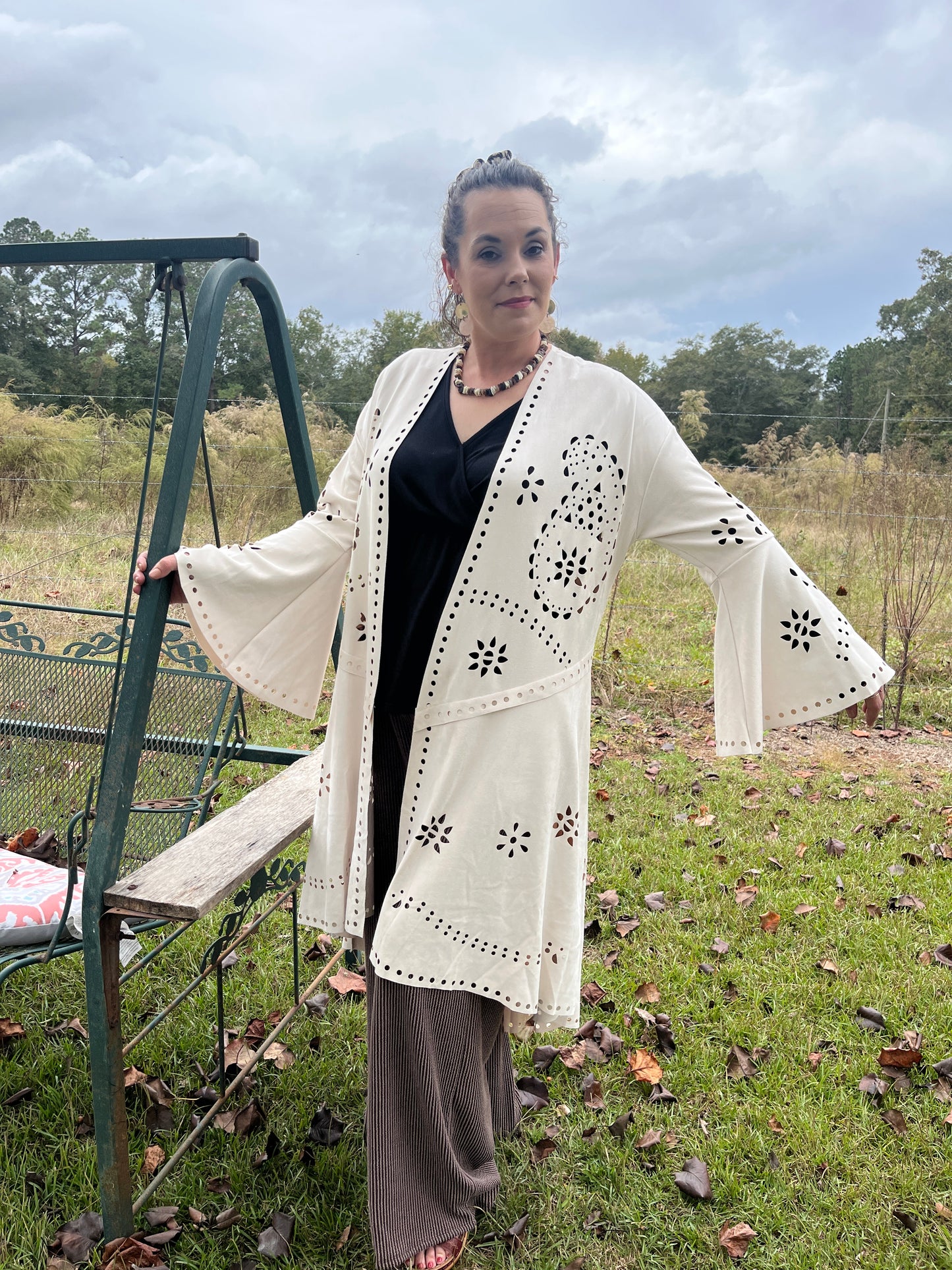 Laser Cut Long Cardigan