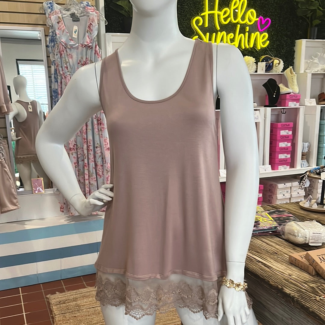 Plus size lace extender tunic top available in sizes 1X-3X.  95% Rayon, 5% Spandex.  Coco