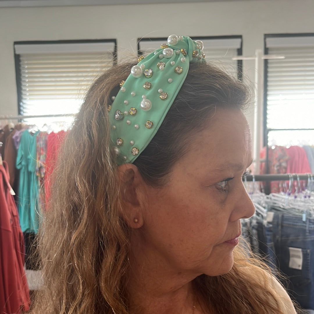 Pearl & Crystal Studded Knotted Headband