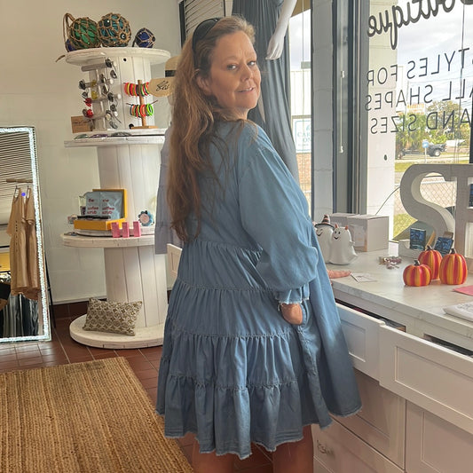 Light Wash Tiered Denim Dress