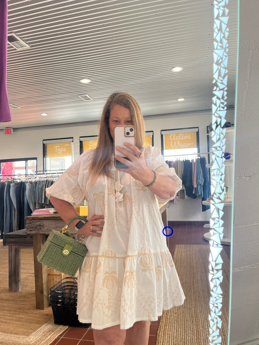 Embroidered Palms Boho Dress