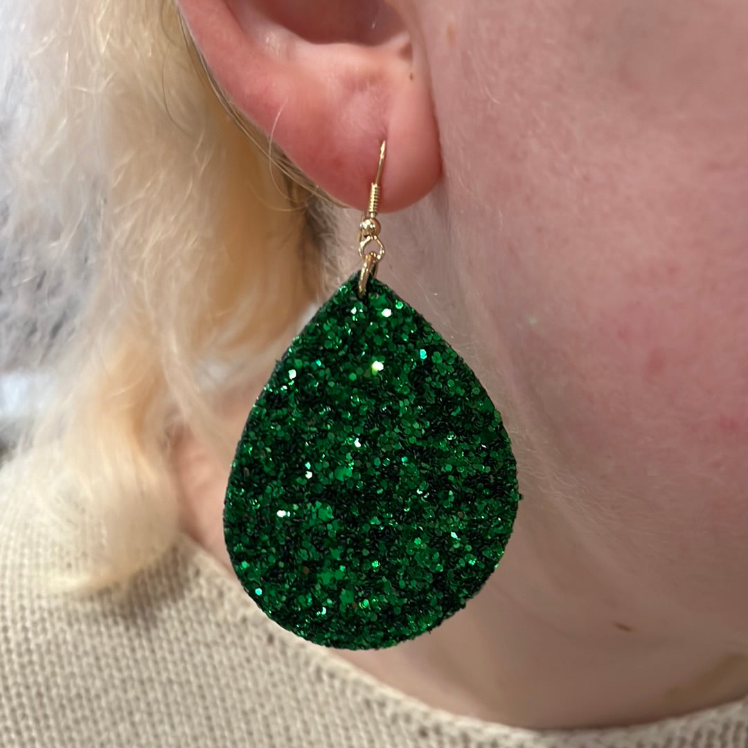 Green Glitter Teardrop Earrings