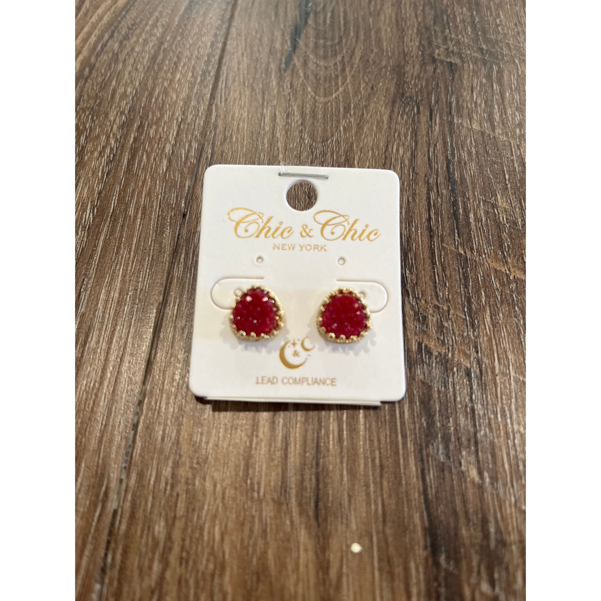 Garnet Druzy Stud Earrings.  Length: 1/2"