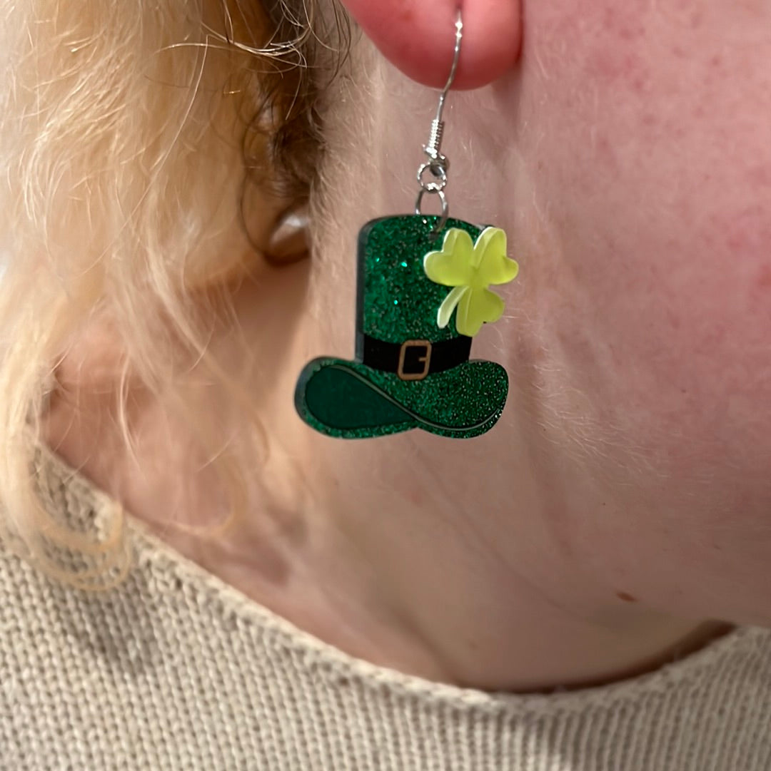Glitter Leprechaun Top Hat Earrings