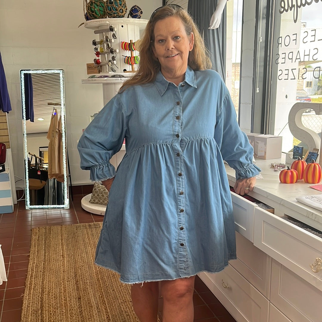 Light Wash Tiered Denim Dress