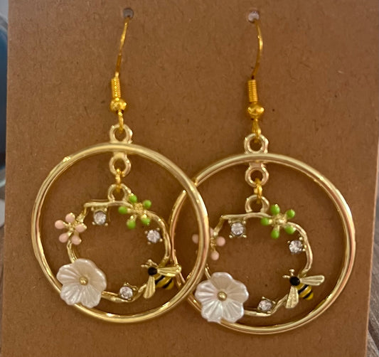 Flowers & Bees Hoop Earrings