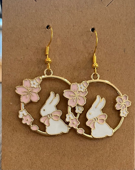 White Bunny Hoop Earrings