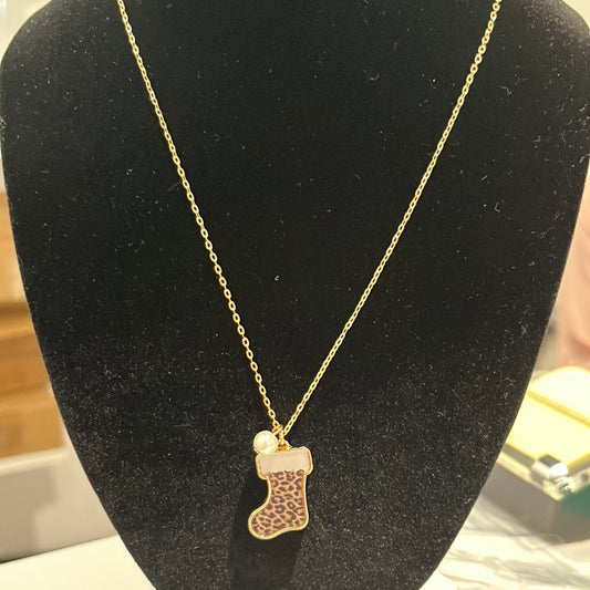 10" Stocking Pendant Necklace.  Cheetah.