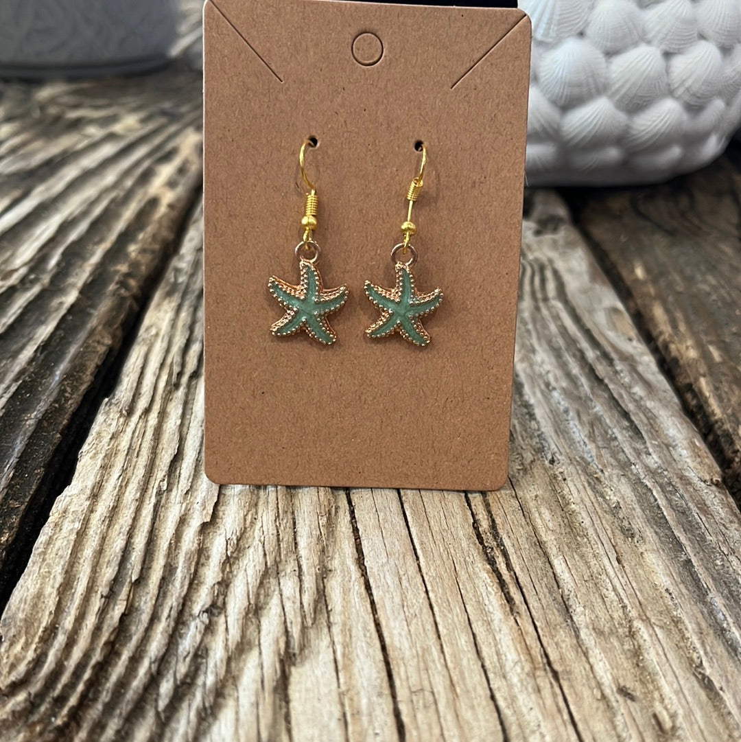 Hand crafted starfish earrings, seafoam green