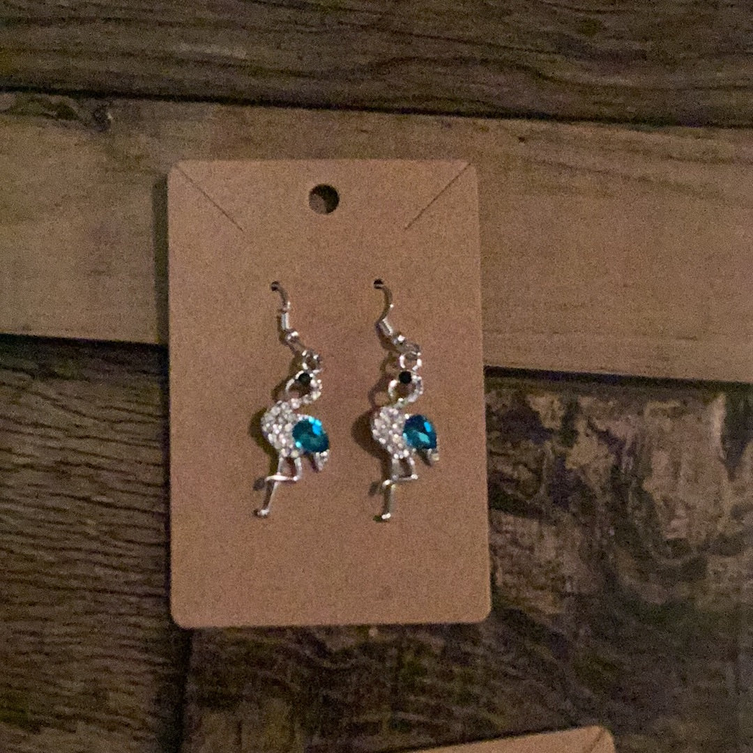 Hand crafted flamingo earrings-Blue