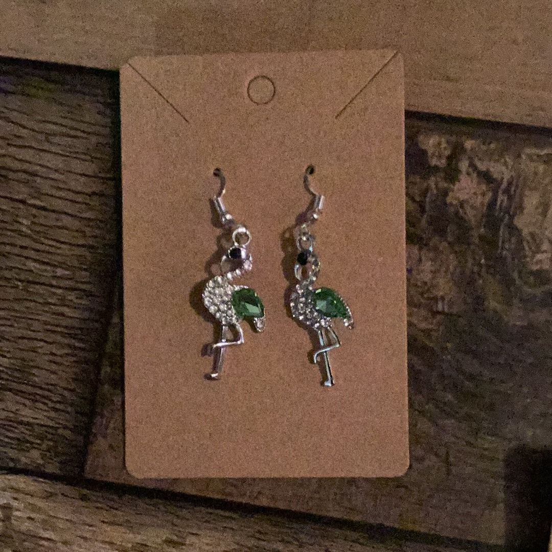 Hand crafted flamingo earrings-Green