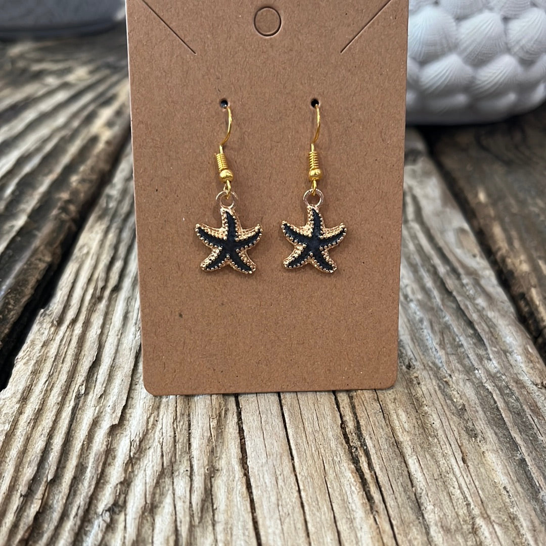 Hand crafted starfish earrings, Dark Blue
