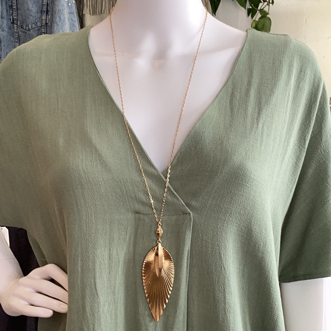 16" Leaf shape necklace  Gold and Rhodium