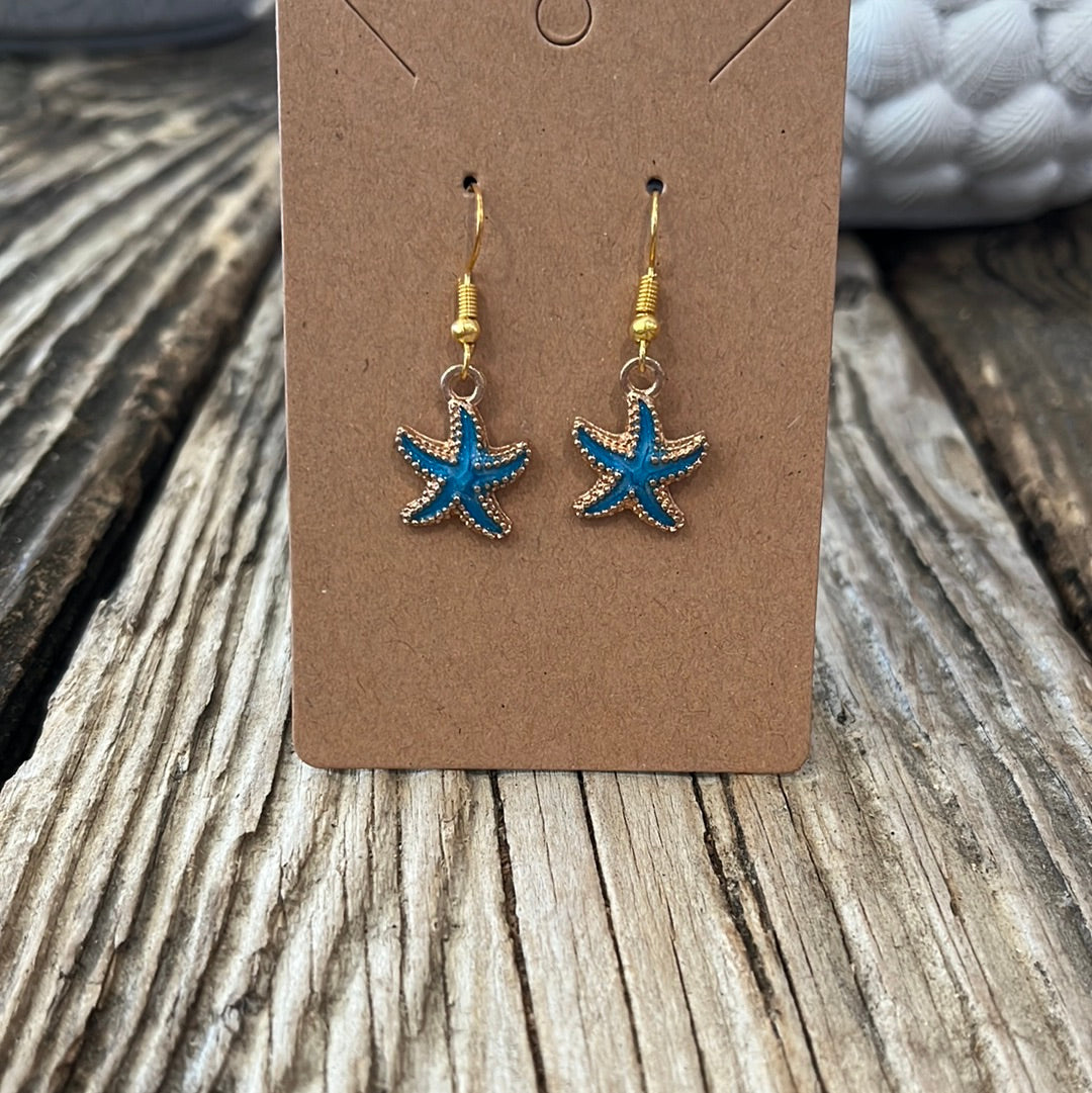 Hand crafted starfish earrings, Blue